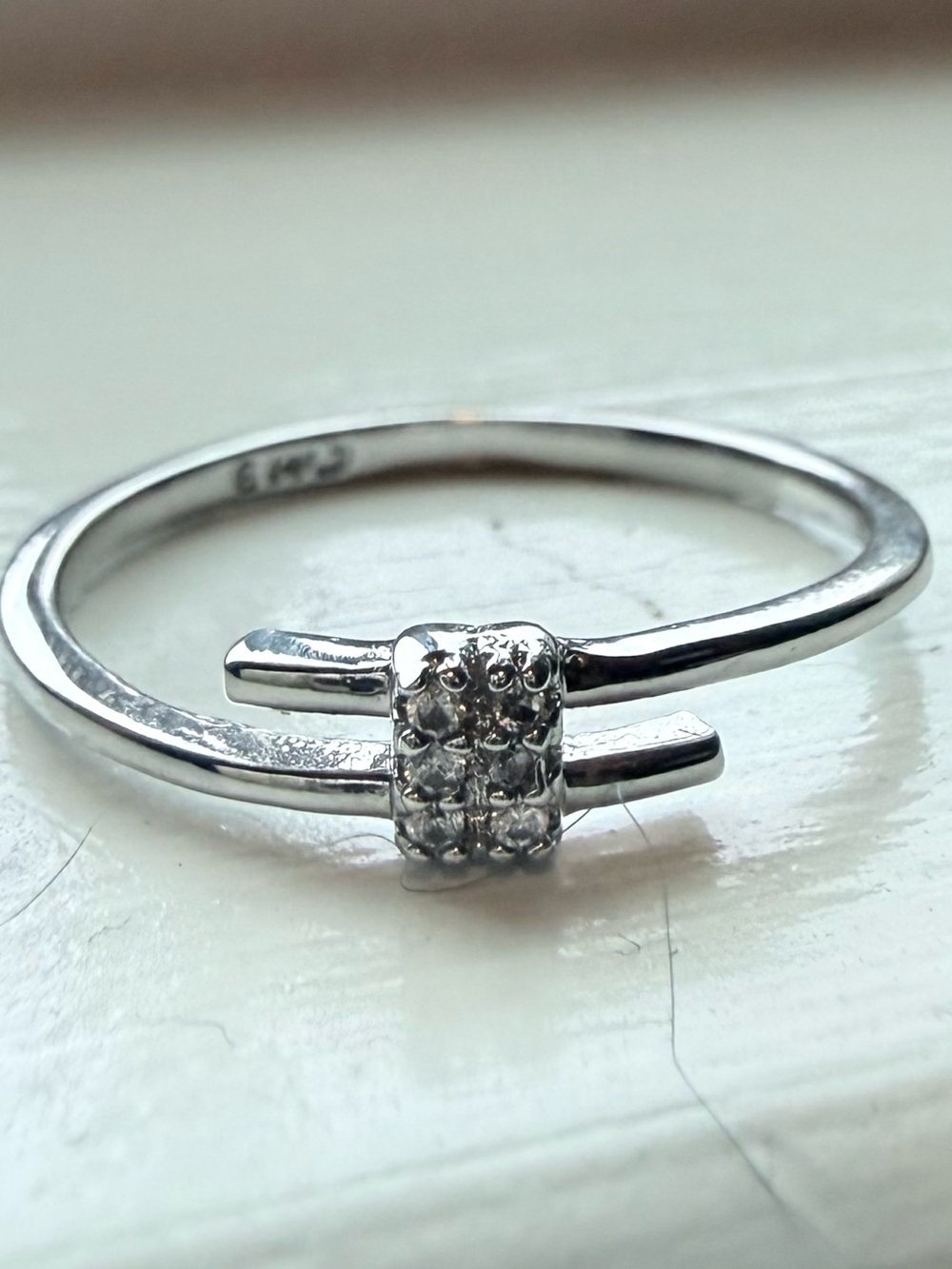 NEW! 14k White Gold Plated with CZ Cluster Open Bypass Stacking Ring size 8.5